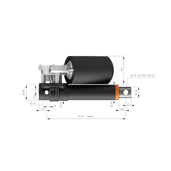 Actuator dimensions, RE35, compact, IPX1