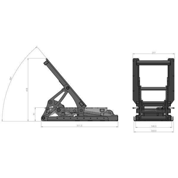 Dimensions for 250kg tilt system - tilt position